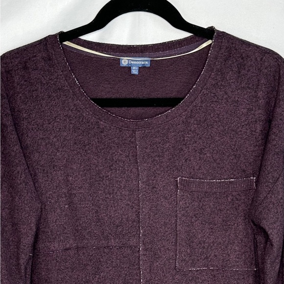 Democracy NWT Plum Marled Sweater‎ Metallic Trim Scoop Neck Y2K Streetwear Sz XL - Picture 8 of 8